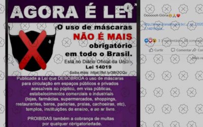 É falso que uso de máscaras deixou de ser obrigatório no Brasil