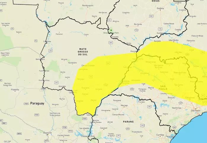 Inmet emite novo alerta de temporal em Ivinhema e mais 50 municípios de MS