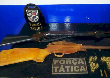 Polícia Militar apreende duas armas de fogo e mais de setenta munições