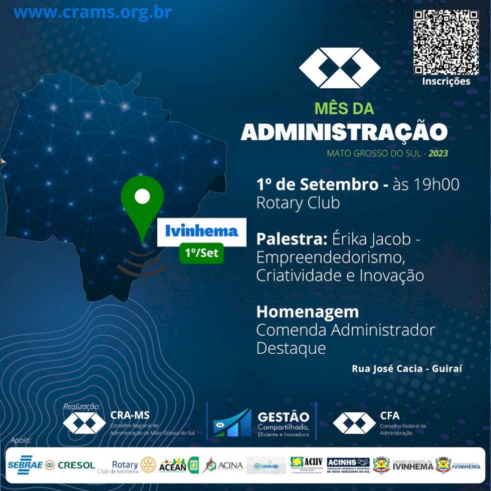 Ivinhema - Vem aí o \'Mês da Administração\' para dar início vem aí a Palestra \'Empreendedorismo, Criatividade e Inovação\'.