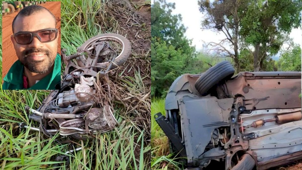 Carro invade pista contrária e motociclista morre ao ser lançado para dentro de veículo