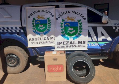 Angélica - Polícia Militar apreende 500  maços de cigarros e dois pneus contrabandeados em Ipezal