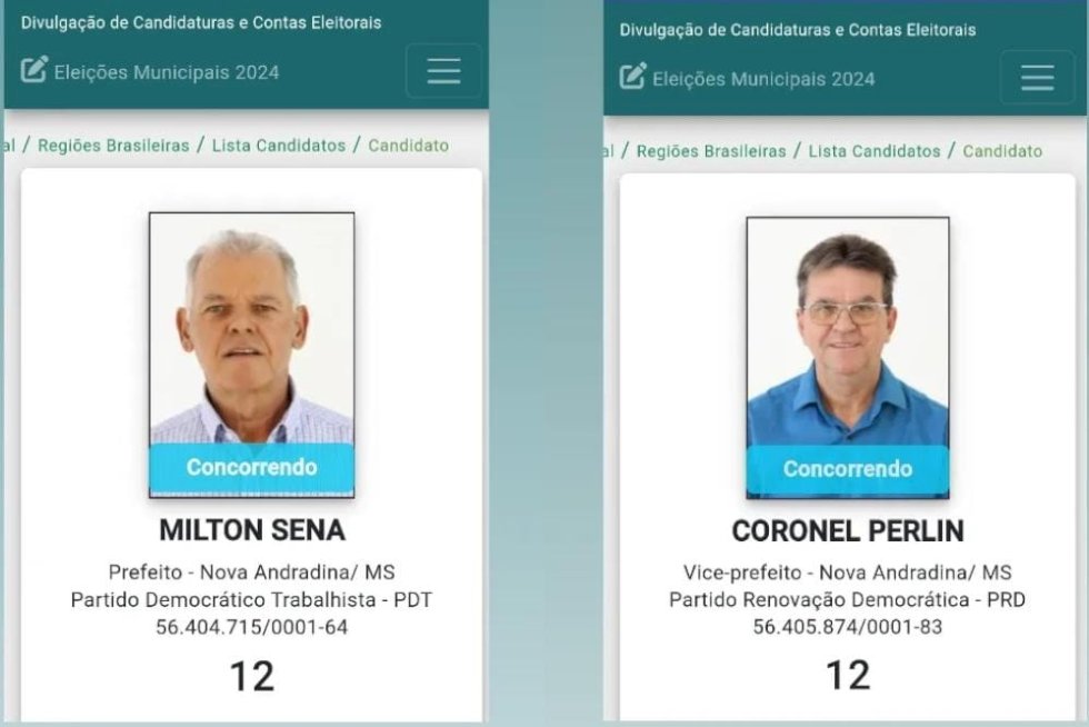 Nova Andradina - Milton Sena e Coronel Perlin tem seus registros aprovados pelo TSE