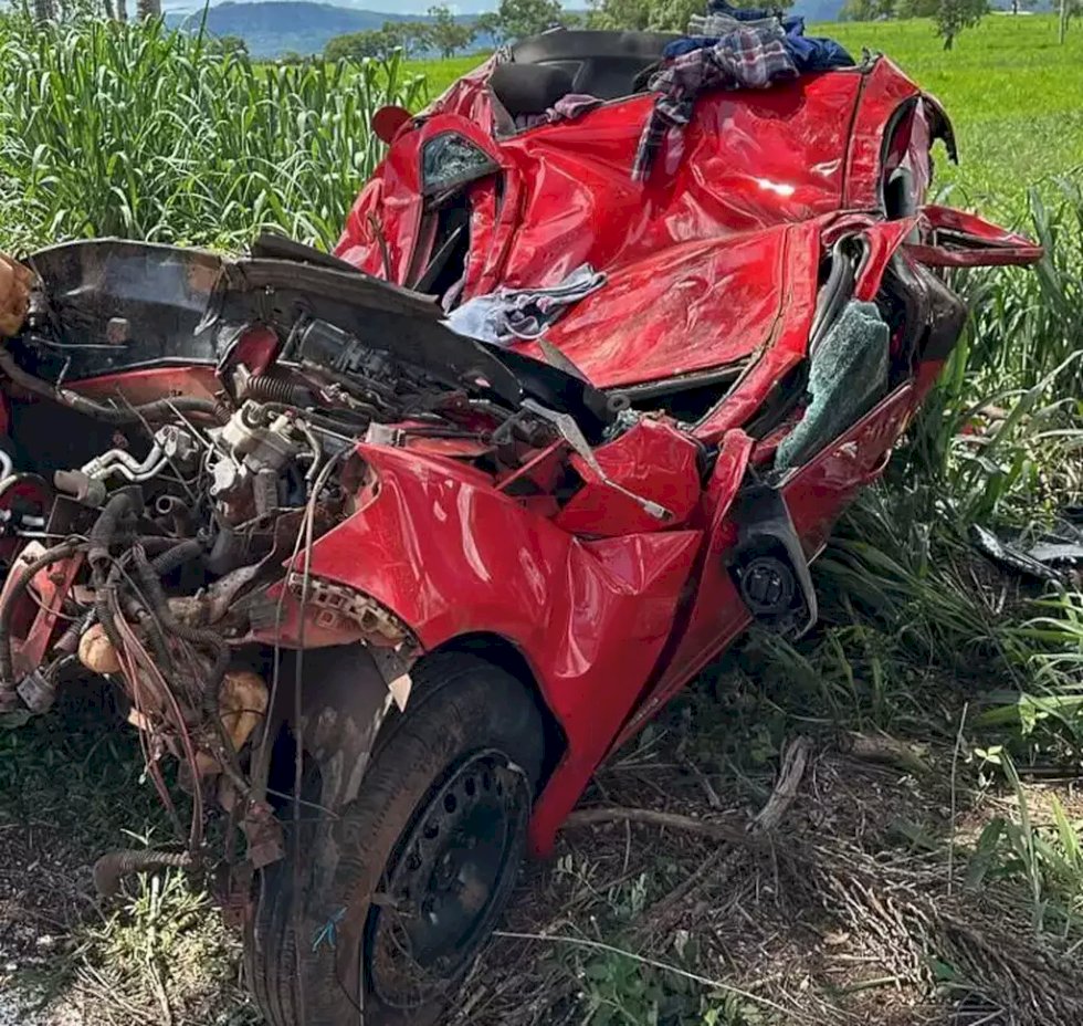 Motorista morre e carro fica destruído após colisão com árvore