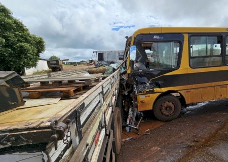 Ônibus escolar colide em caminhão que tentou atravessar rodovia