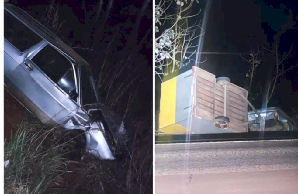 Carro aclopado com trailer saiu da pista na BR - 060
