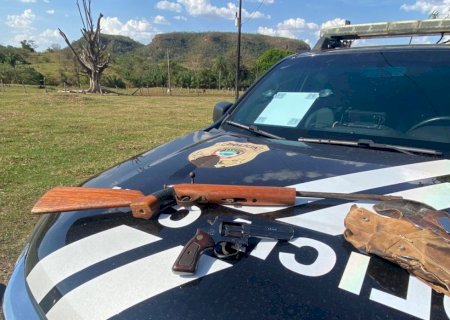 Durante cumprimento de mandado, policiais civis encontram armas em propriedade rural